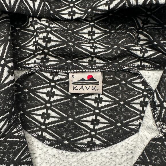 KAVU Sweater Womens Small Black White Geometric Hooded Pockets Full Zip - Picture 10 of 11